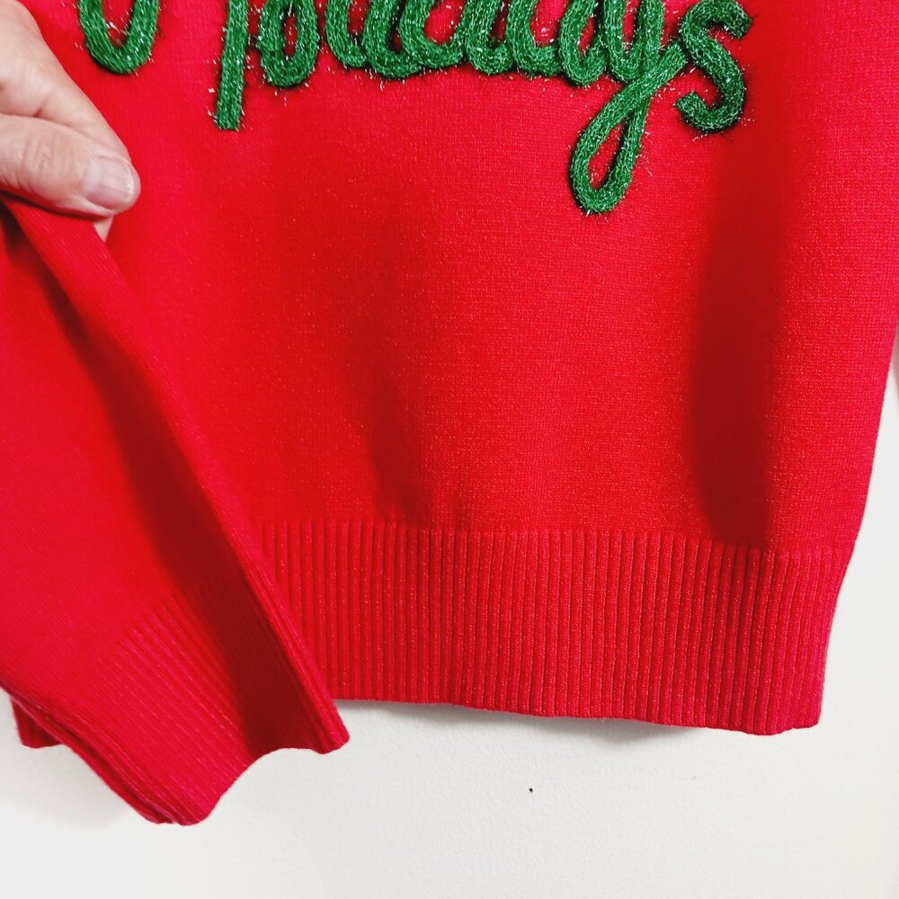 Main Strip, Happy Holidays Tinsel Sweater, Red W/ Green SZ MED, Novelty, Festive - Picture 7 of 15